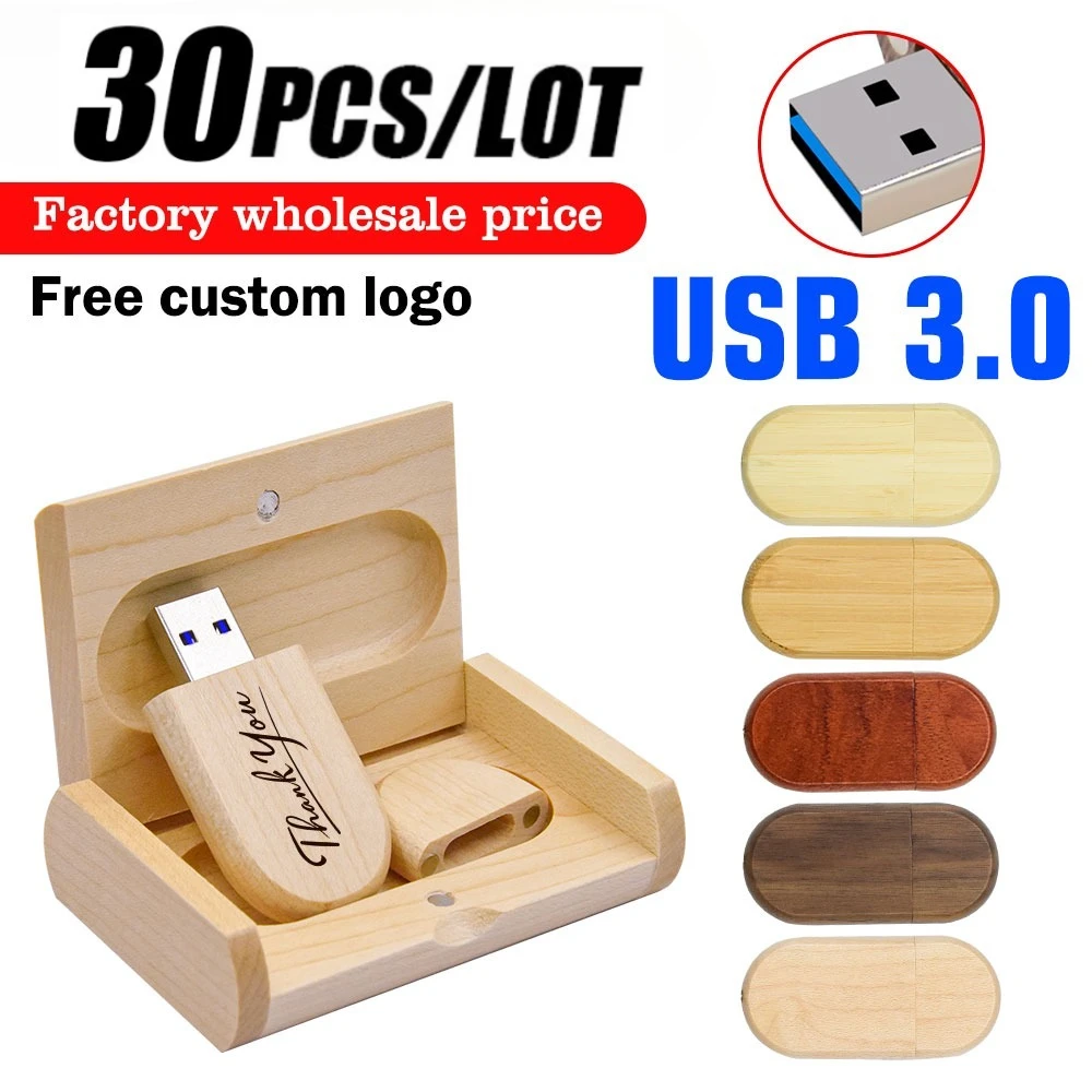

30 шт./лот, высокоскоростные флэш-накопители USB 3.0, деревянные свадебные пользовательские ручки, карта памяти реальной емкости, 64 ГБ/32 ГБ/16 ГБ/8 ГБ U-диск