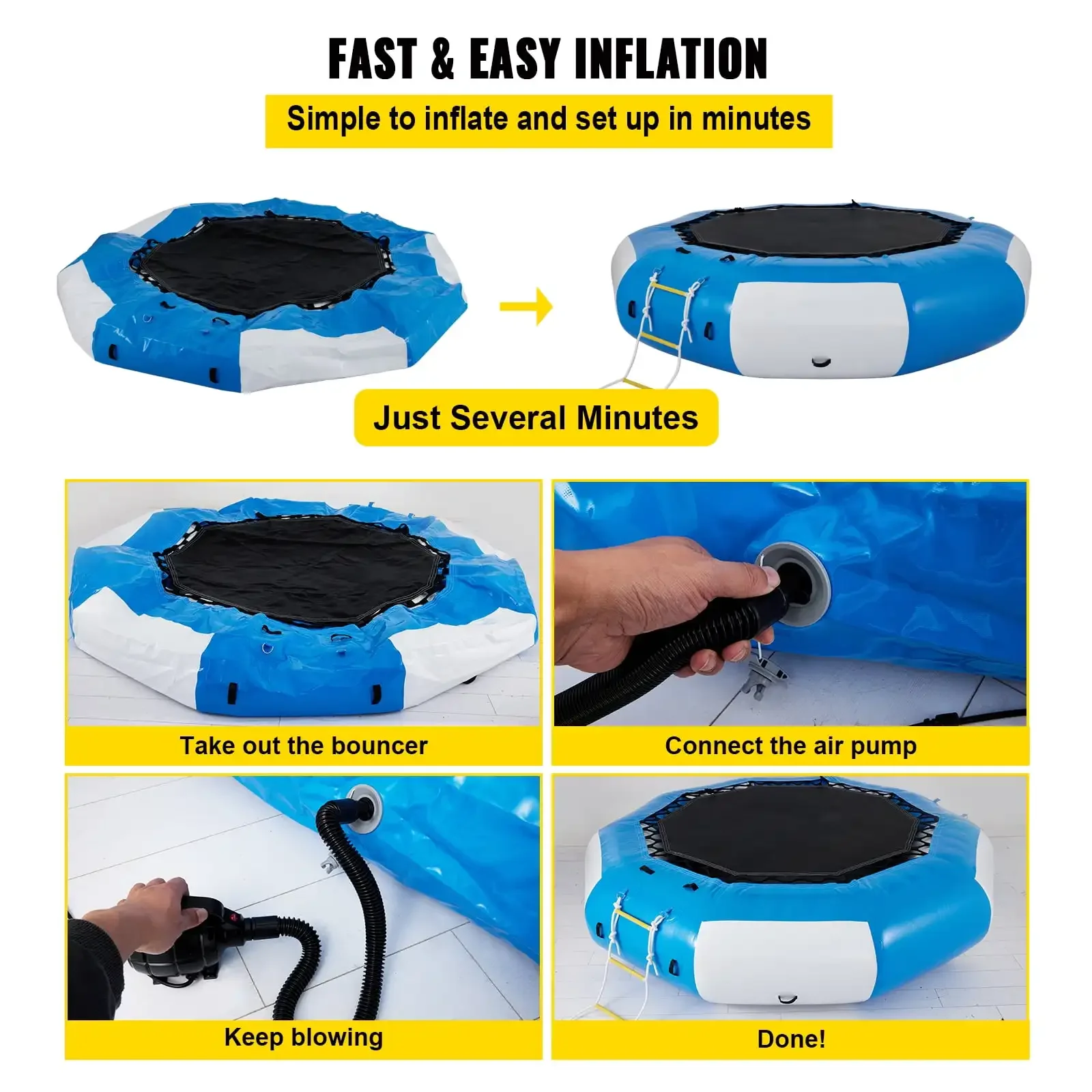 13ft Inflatable Water Bouncer, Water Trampoline Splash Padded Inflatable Bouncer Bounce Swim Platform for Water Sports