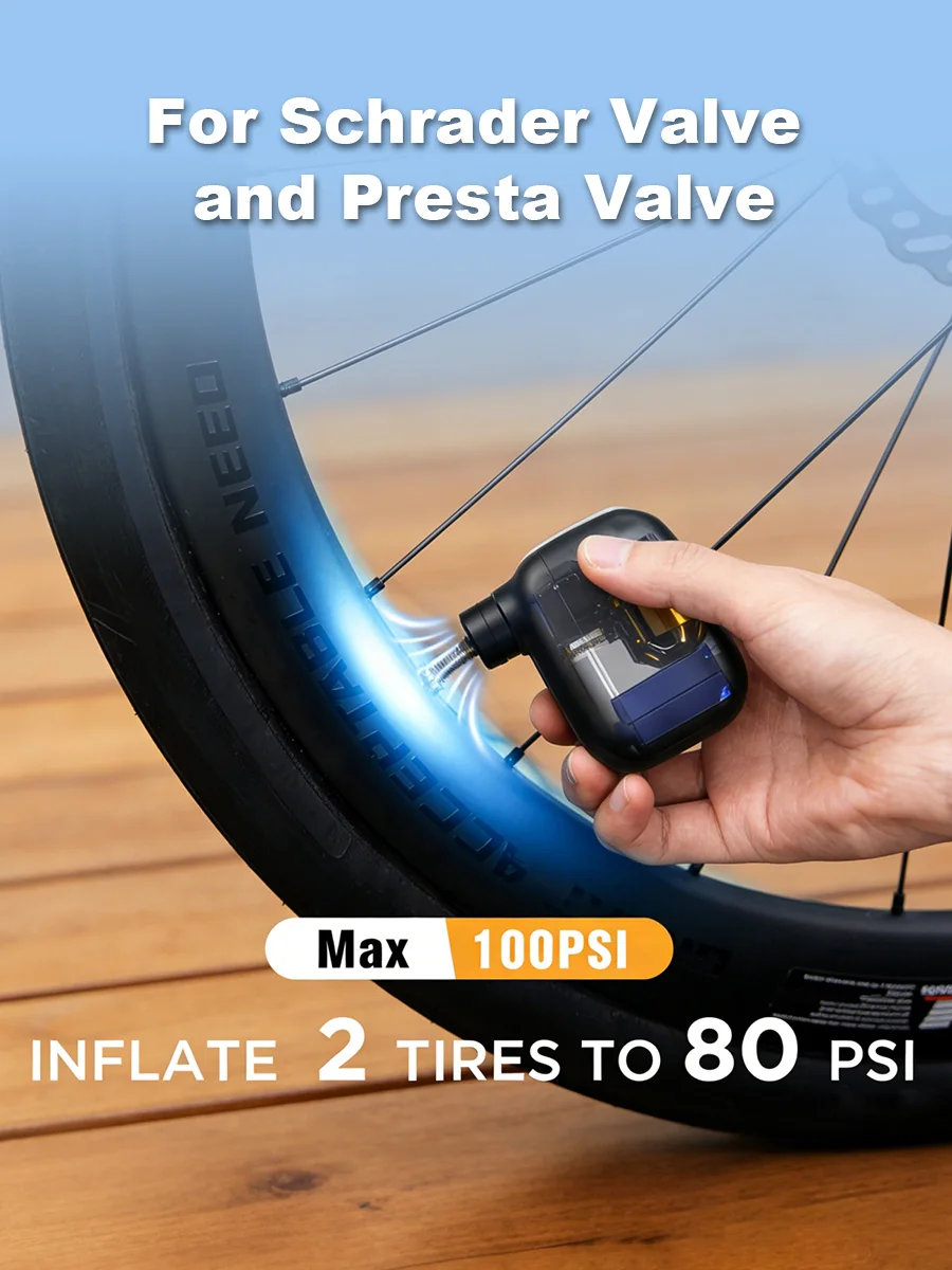 AliExpress THERAGUN Mini Bicycle Pump Rechargeable  Portable Air Inflator 100PSI 5V Type-C Bike Accessories for Bike Schrader Presta Tires.