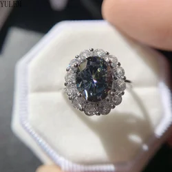 YULEM Oval Cut 3ct Gray Moissanite Diamond Ring 925 Sterling Silver Party Wedding Band Rings Women Engagement Promise Jewelry