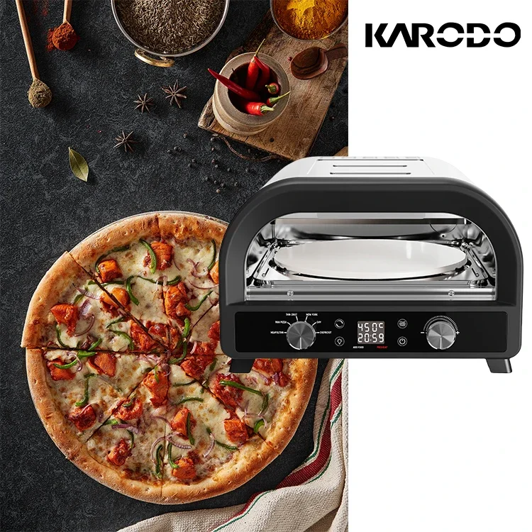 Karodo High Quality Multifunctional Electric Desk Pizza Oven Rotating Pizza Stone Maker High Temperature Pizza Oven