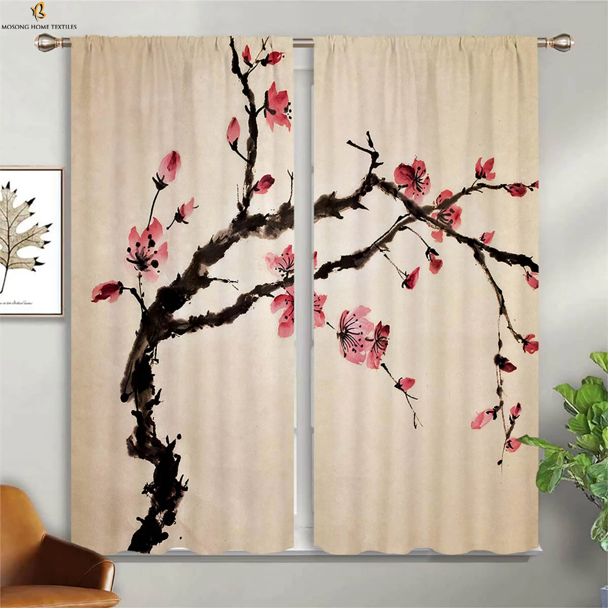 Window Curtains Ink Landscape Art Print Curtains Machine Washable Bedroom Living Room Study Studio Curtains 2 Pieces