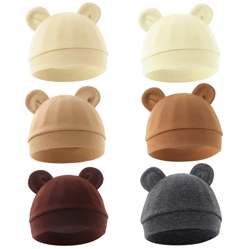 

0-3Month Newborn Fetal Hat Solid Cotton Baby Beanie Spring Autumn Children Head Protection Pullover Cap Cartoon Infant Knit Hats