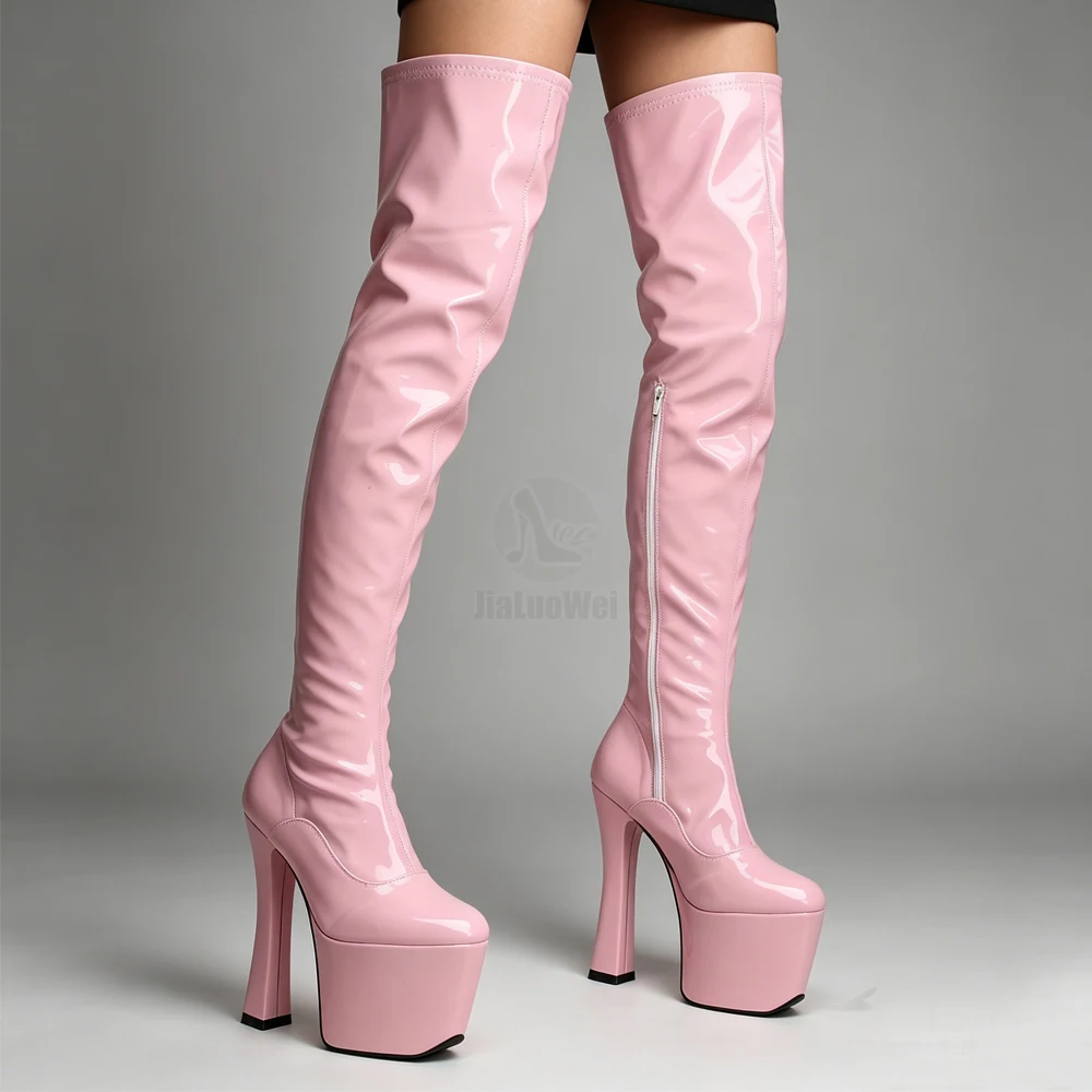 8 inch high heel  Over The Knee Boots High Heel Stiletto Platform Thigh High Boots Side Zipper Party Nightclub Shoes