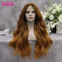 Imstyle Gold Wig T Part Synthetic Lace Front Wig Mixed Long Wavy Wigs For Women Heat Resistant Fiber Daily Cosplay Wigs