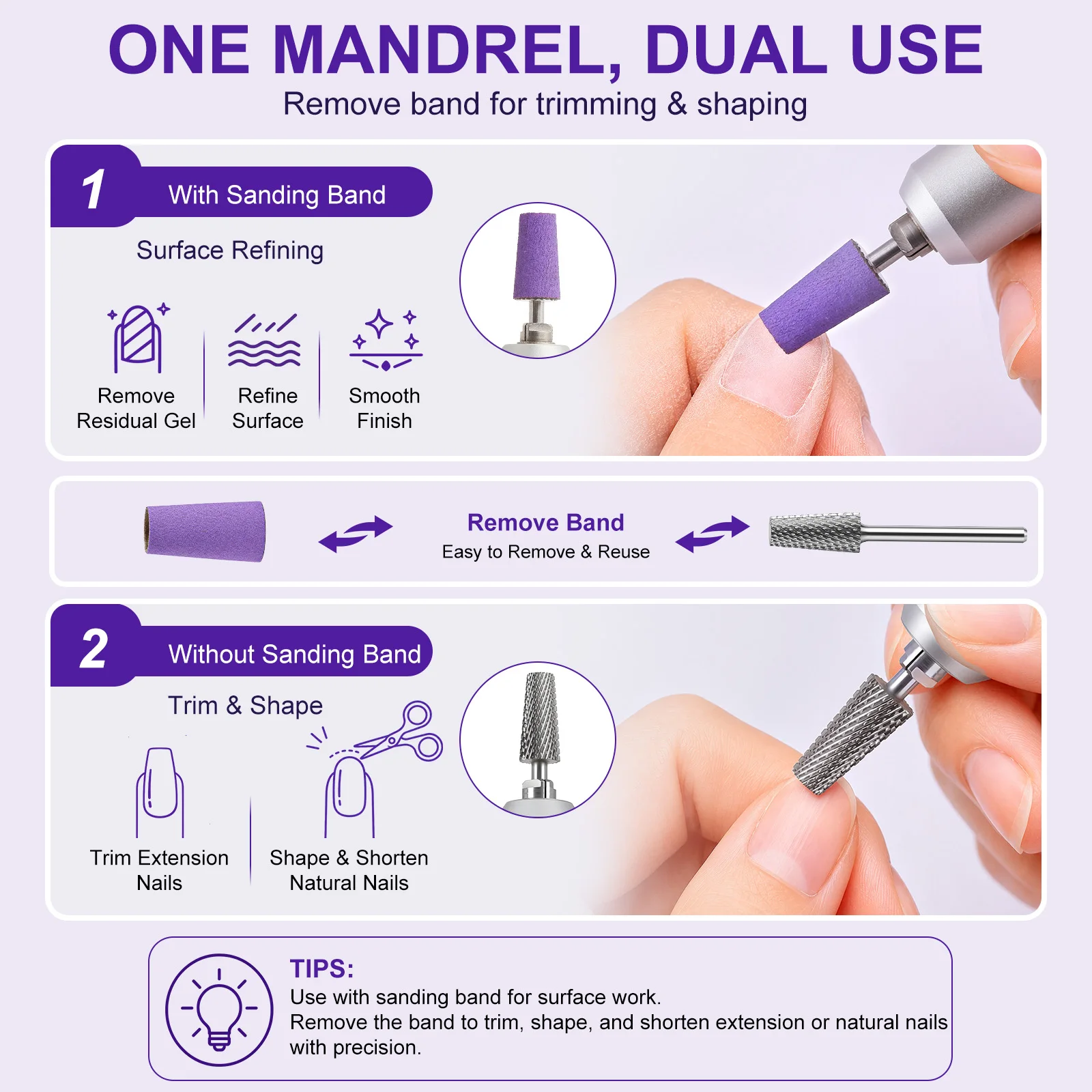 Professional Tapered Barrel Nail Drill Bit Set Tungsten Steel with Replaceable 150 240 Grit Sanding Bands  Premium Nail Tool