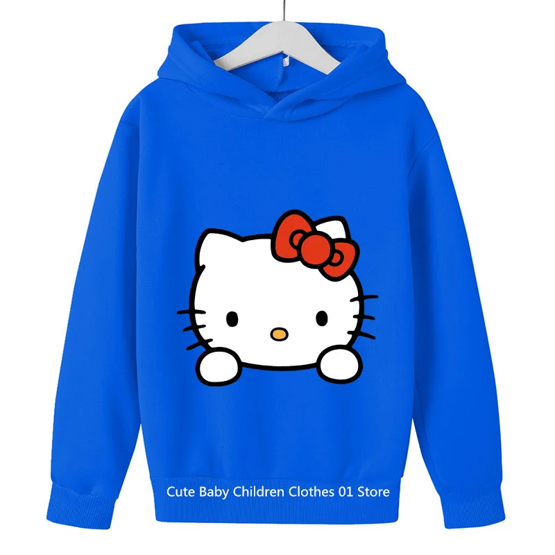 2024 New Hello Kitty Chunqiu Cute Children'S Hoodie Cartoon Girl Student Street Wear Pullover Baby Boy Clothing Casual Top