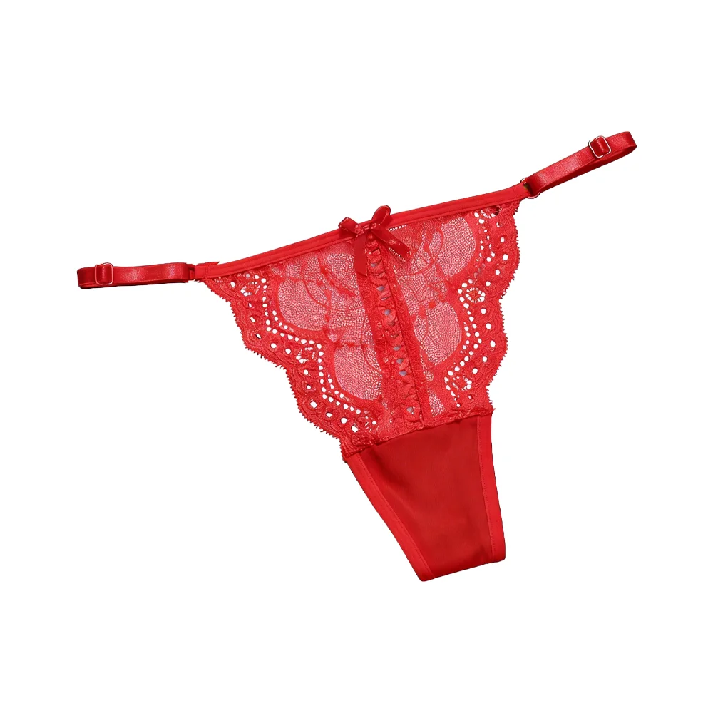 Lingerie Thin Strap Lace Thong Bow Panties Seamless Underwear for Women Transparent Low Waist Mesh Lace Briefs Girl