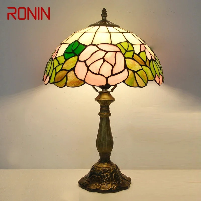 

RONIN Tiffany Table Lamp LED Luxury Creativity Living Room Study Bedroom Bedside Lamp Villa Hotel Color Glass Desk Light