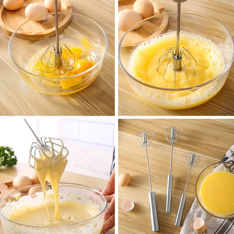 LiTuiLi Semi-automatic Egg Beater Stainless Steel Whisk Manual Press Type Rotary Self Turning Egg Stirrer Kitchen Accessories