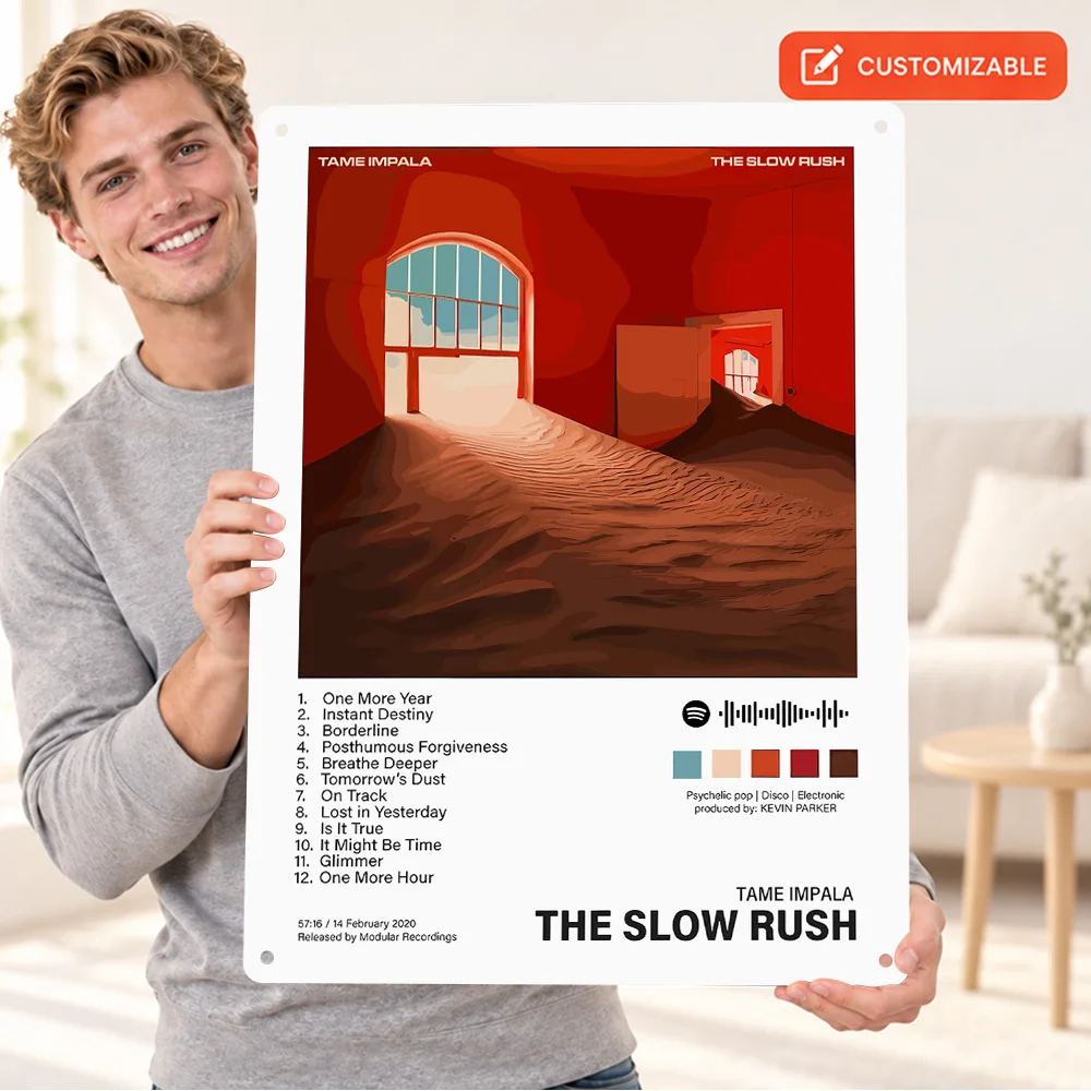 Tame Impala The Slow Rush Album Printed Poster Customized Aluminum Metal Sign Red Room Illustration Wall Art For Home Studio