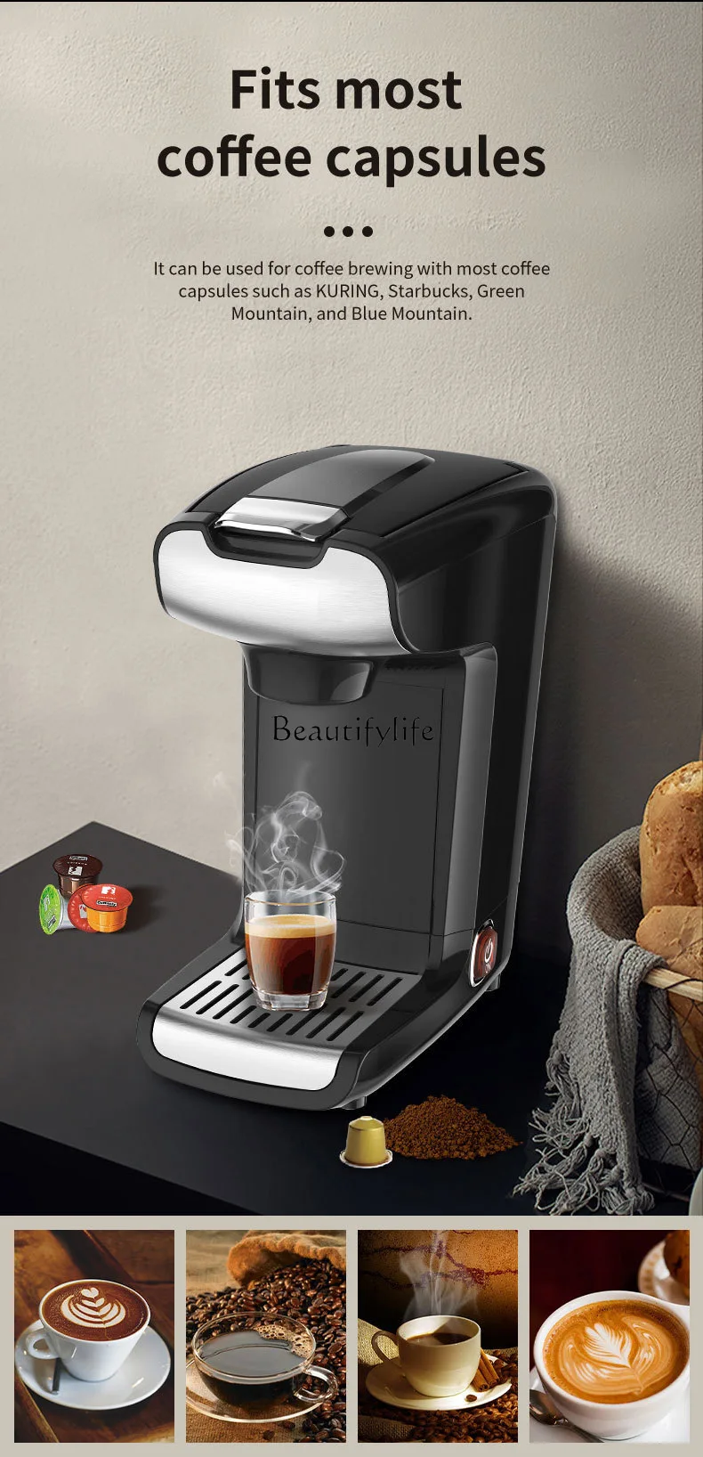 Household single cup 300ML capsule coffee machine, electric small coffee machine, espresso drip coffee