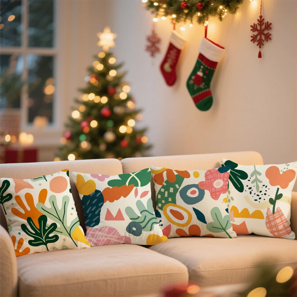 4pc Boho Abstract Botanical Throw Pillow Covers Modern Minimalist Decorative Cushion Cases for Sofa Bedroom Living Room