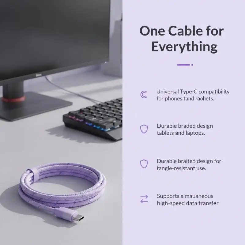2026 NEW 1PCS USB Type C To C 60W PD Quick Charging Cord Nylon Braided Power Charger Wire For 15 16 17 Cellphone Charging