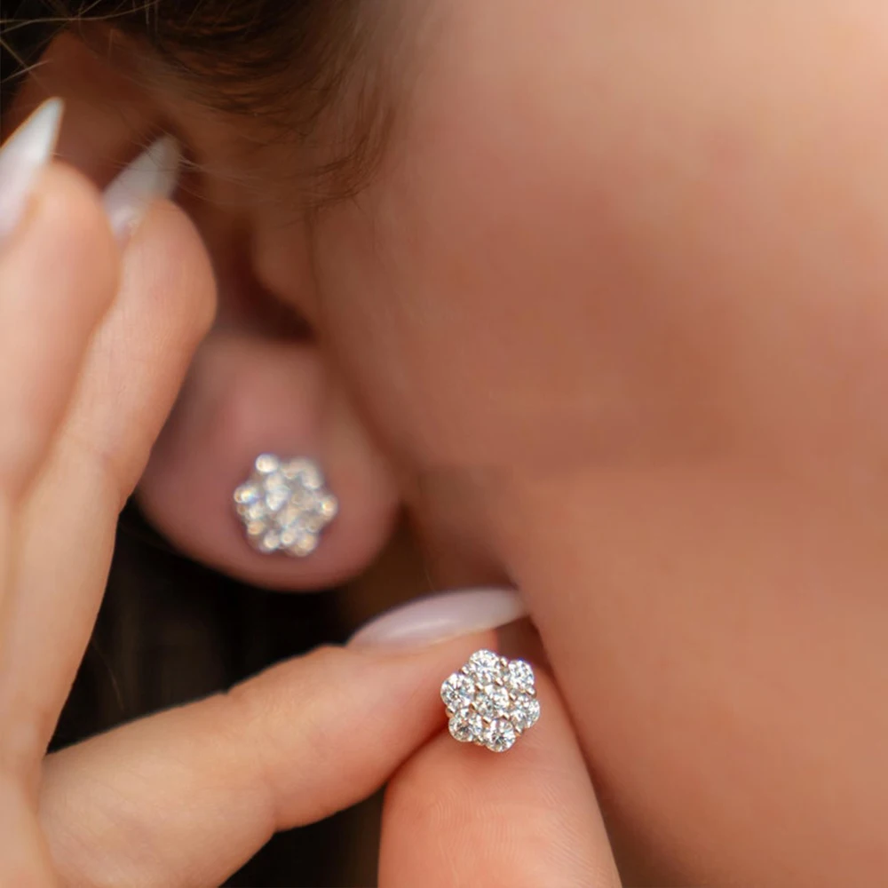 2.5/3/5mm Moissanite Cluster Flower Stud Earrings GRA Certified 925 Sterling Silver Party Wedding Earrings for Women Jewelry - view 5