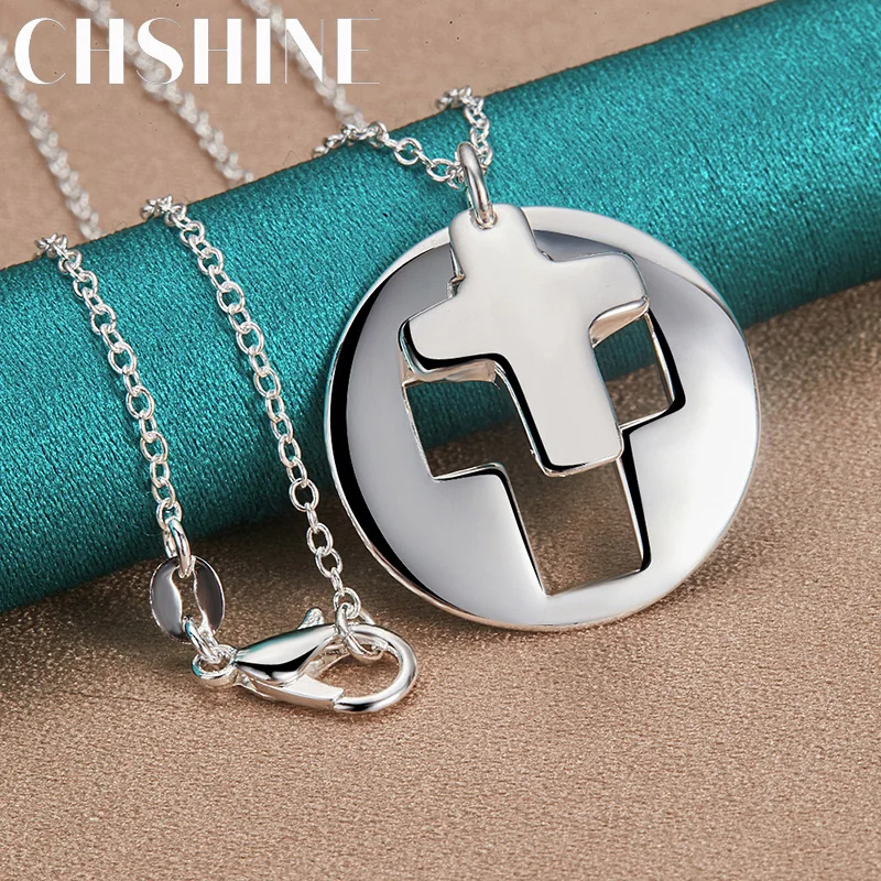 

CHSHINE 925 Sterling Silver Hollow Round Cross Pendant 16-30 Inch Necklace for Women's Charm Wedding Engagement Fashion Jewelry