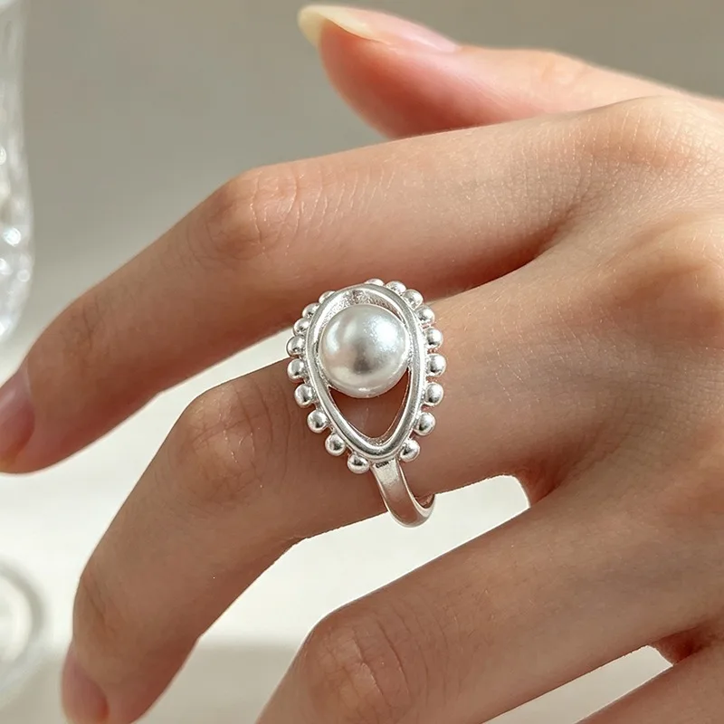 GANPUP Vintage Silberfarbener Augenperlen Verstellbarer Fingerring für Frauen Kreativer Modeschmuck Neues Geschenk für Paare Party Urlaub – Detail 1