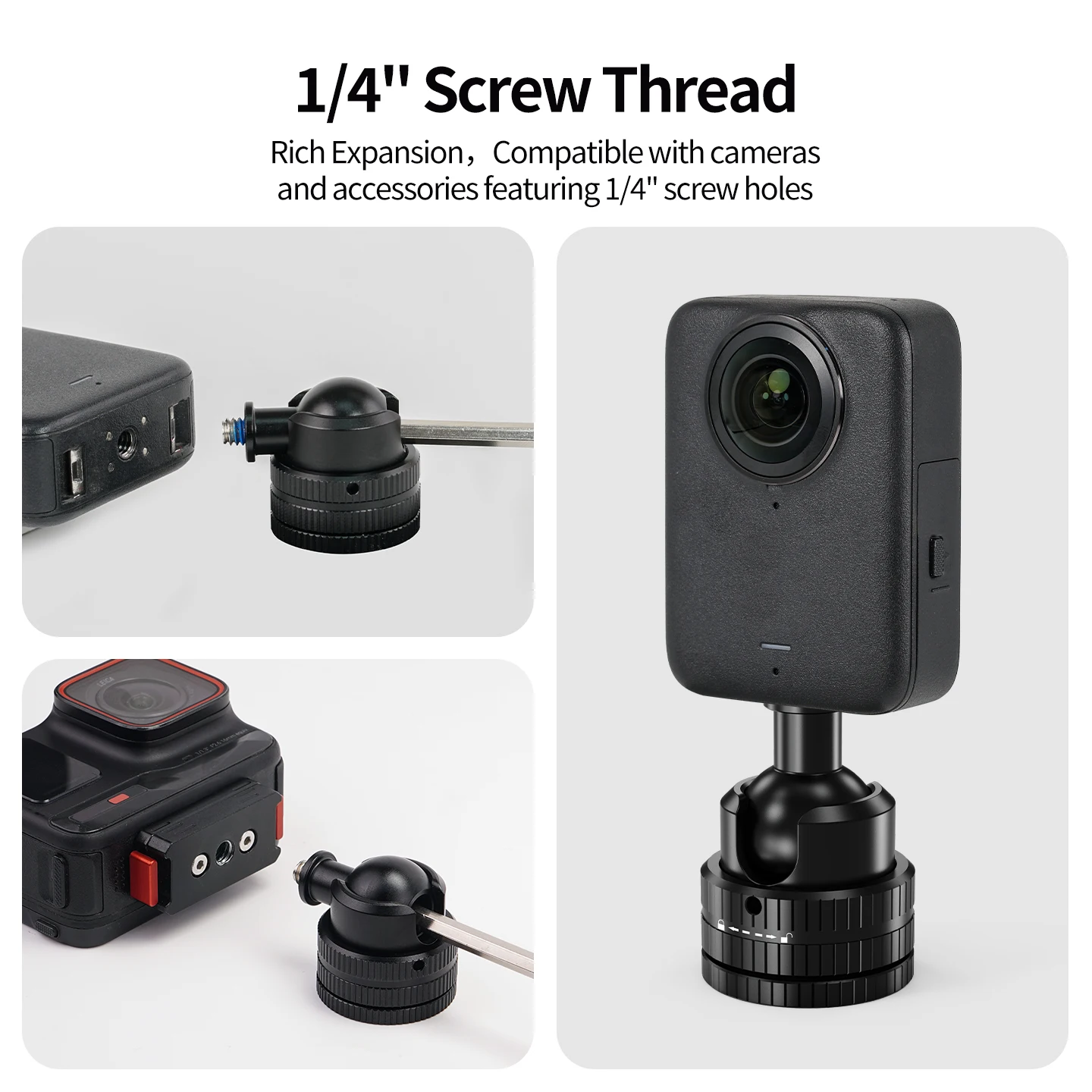 1/4 Zoll Kugelkopf Drehbare Schneckenklemme aus Aluminium 360° ° Panorama-Stativhalterung für DJI Osmo Insta360 GoPro Action-Kamera Zubehör – Detail 5