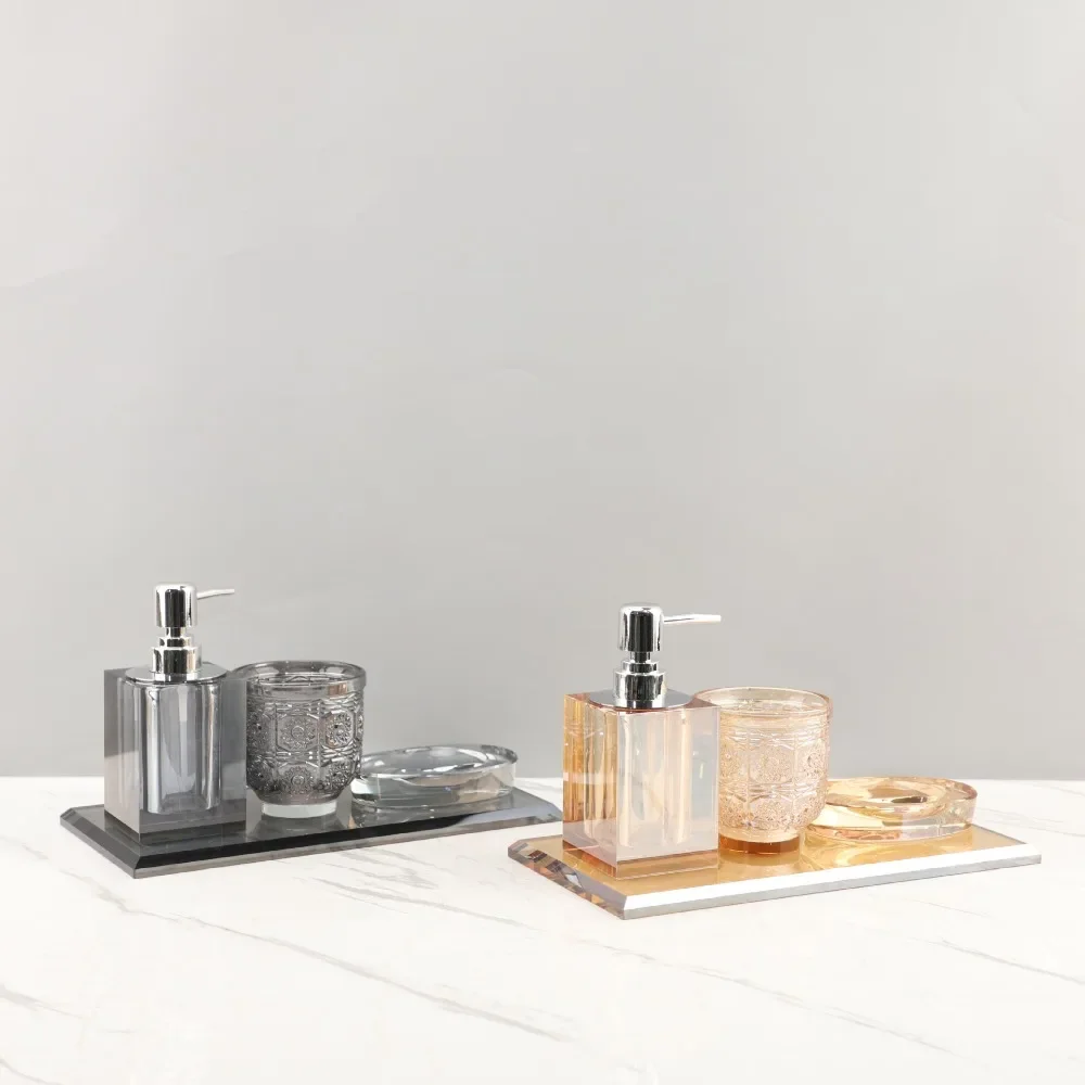 4-piece Crystal Bathroom Wash Set Modern Luxury and High-quality Transparent Crystal Bathroom Accessories Home Decorations