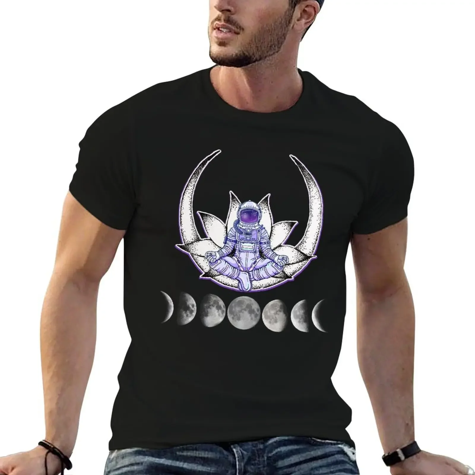 Meditating Astronaut Moon Cycle T-Shirt designer shirts oversizeds shirts men graphic