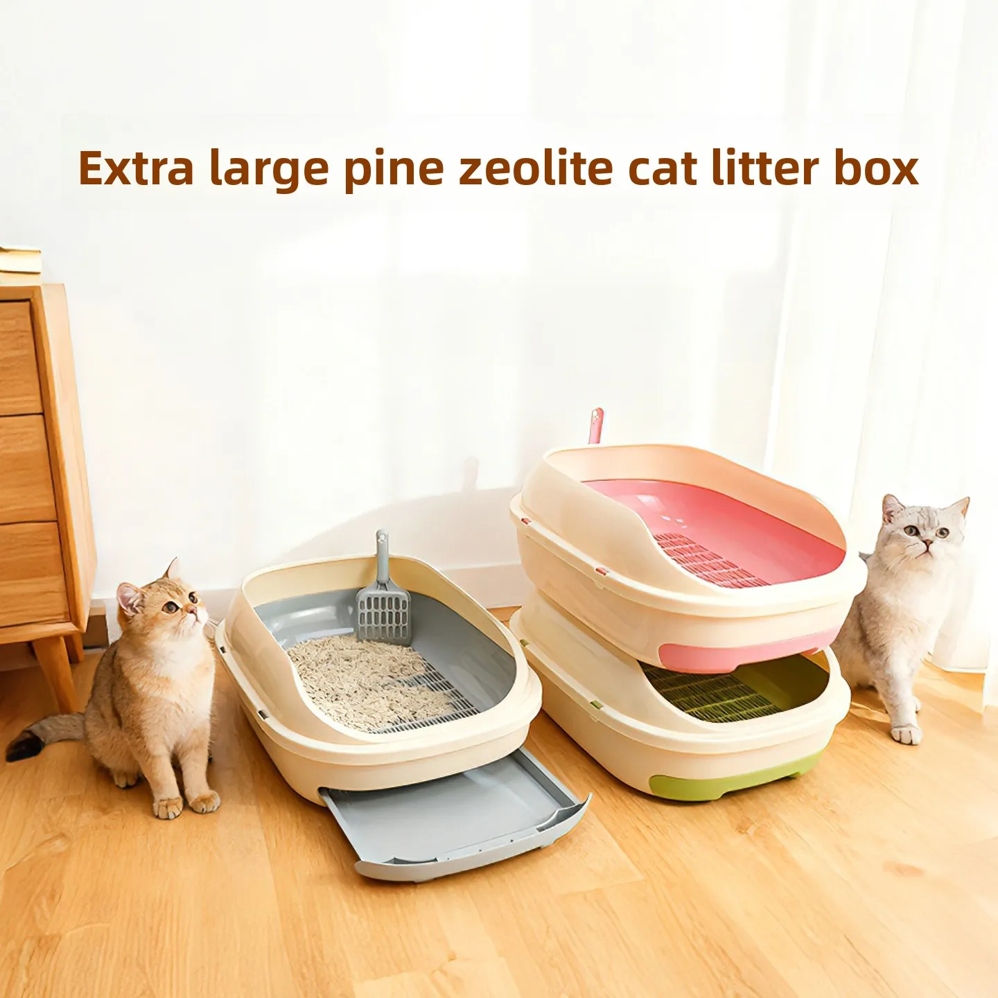 

Large Size Drawer Type Litter Box Semi-Enclosed Mesh Design Wood And Stone Litter Special Anti-Splash for Home Use