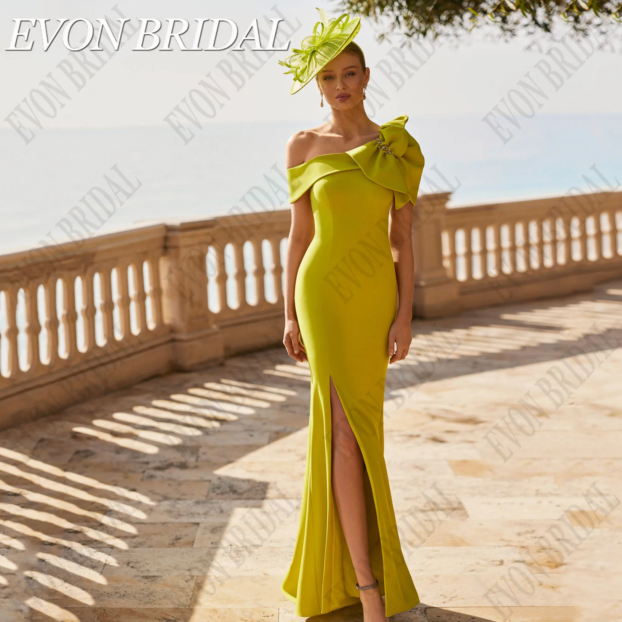 EVON BRIDAL Elegant One Shoulder robes de soirée Mermaid Side Slit Simple Satin Formal Occasion Dresses Off Shoulder Customized