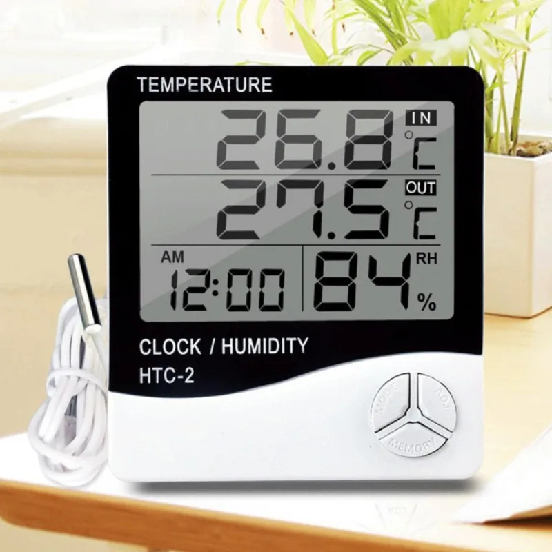 

HTC-1 HTC-2 Electronic Digital Temperature Humidity Meter Home Thermometer Hygrometer Indoor Outdoor Weather Station Clock