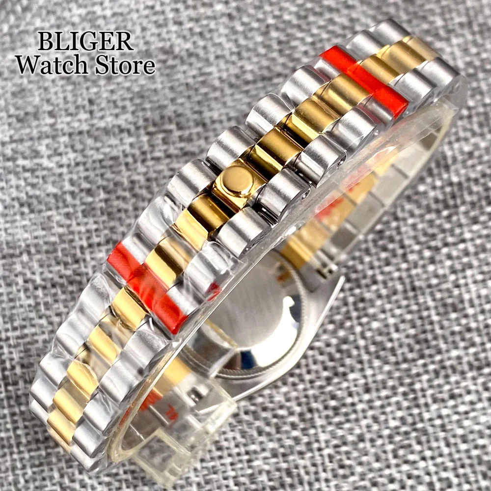 BLIGER Diamond Index 26mm NH05 Automatic Womens Watch Sapphire Glass Two Tone Gold Silver Dial Steel Bracelet Ladies Watch