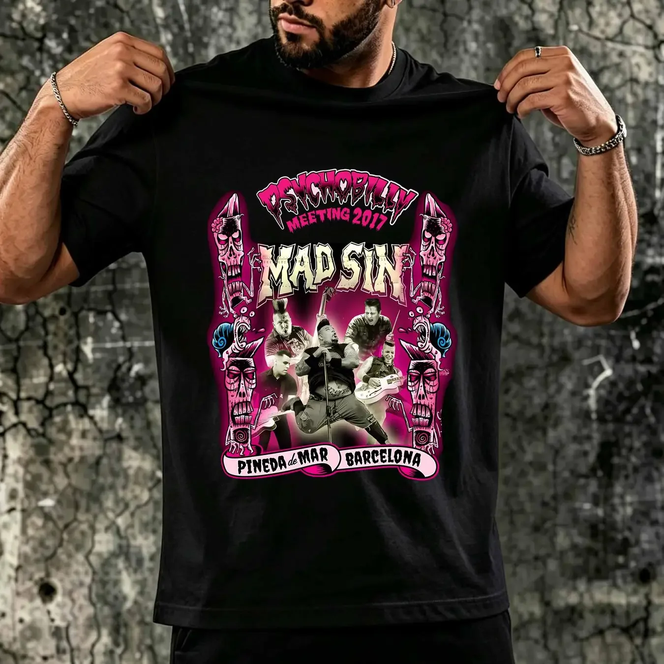 washed T Shirt MAD SIN Psychobilly Meeting 2017  Black Men S to 5XL HC1506 vintage Washed Stylish Stretched Casual graphic