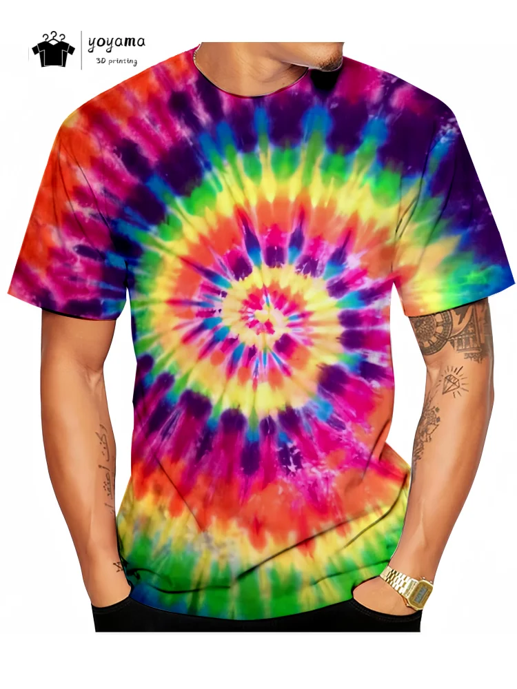 Fashion Color Painting Men's T-Shirt Summer Street Men Short Sleeved Tee 3D Printing Tie Dye T-Shirt Trend Breathable Men's Tops