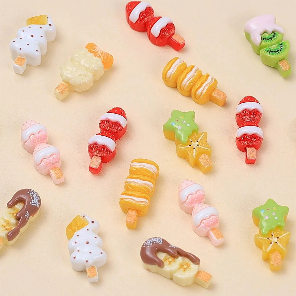 20PCS Mini Mango Skewers Series Miniature Flat Back Resin Cabochons For Hairpin Scrapbooking DIY Home Decor Craft Accessories