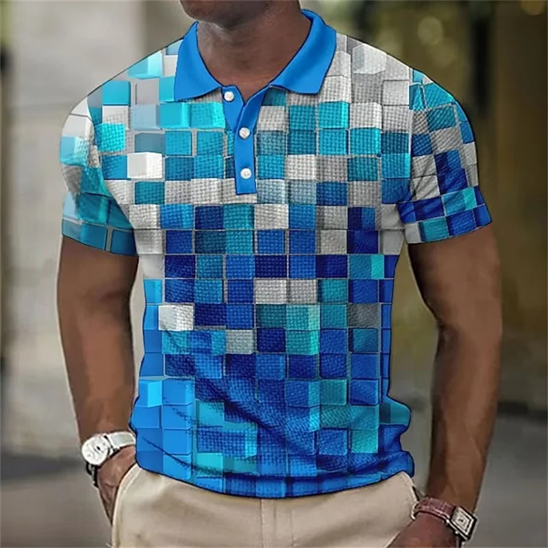 Plaid Pattern Men's Fashion Polos T-Shirts Summer Short Sleeve 3D Printing Street Male POLO Tee 6XL Plus Size Casual Tops