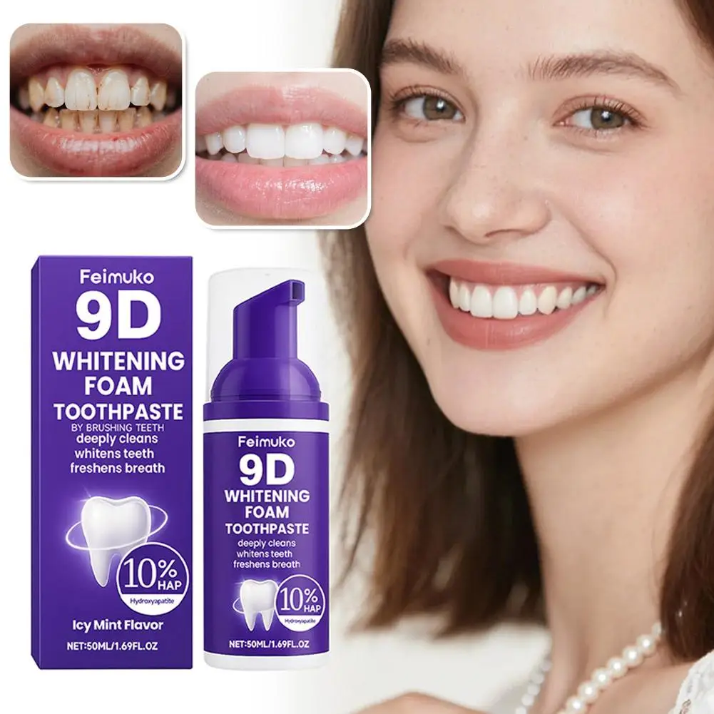 9D Purple Tooth Mousse Whitening Foam Toothpaste 10% Hydroxyapatite Fresh Breath Teeth Whitening Stain Removal Travel Oral Care