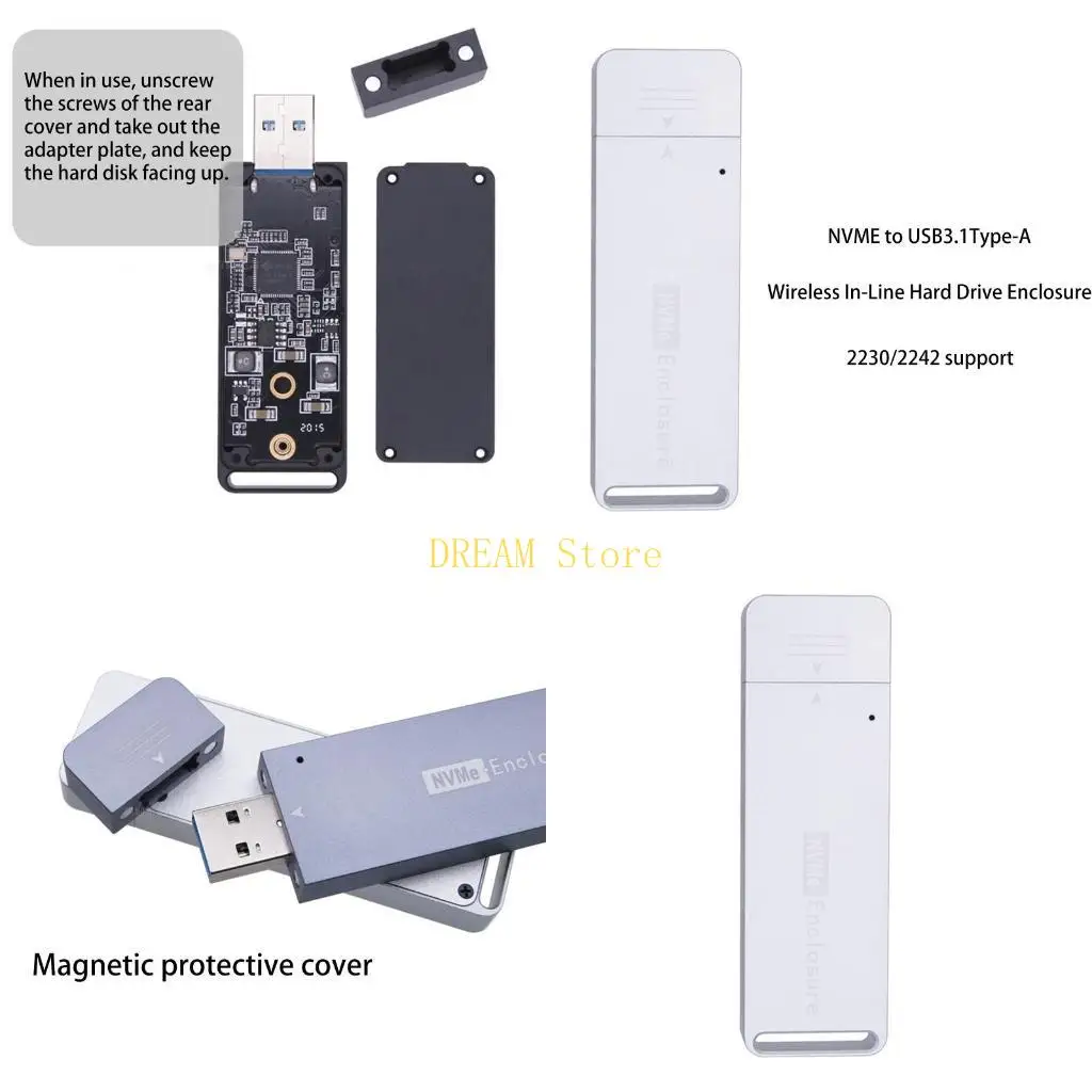 NVME to USB3.1 Hard Disk Box for M.2 NVME to USB3.1 Type-A Hard Drive Enclosure for PCIe 2242 2230 SSD U D Best Sale