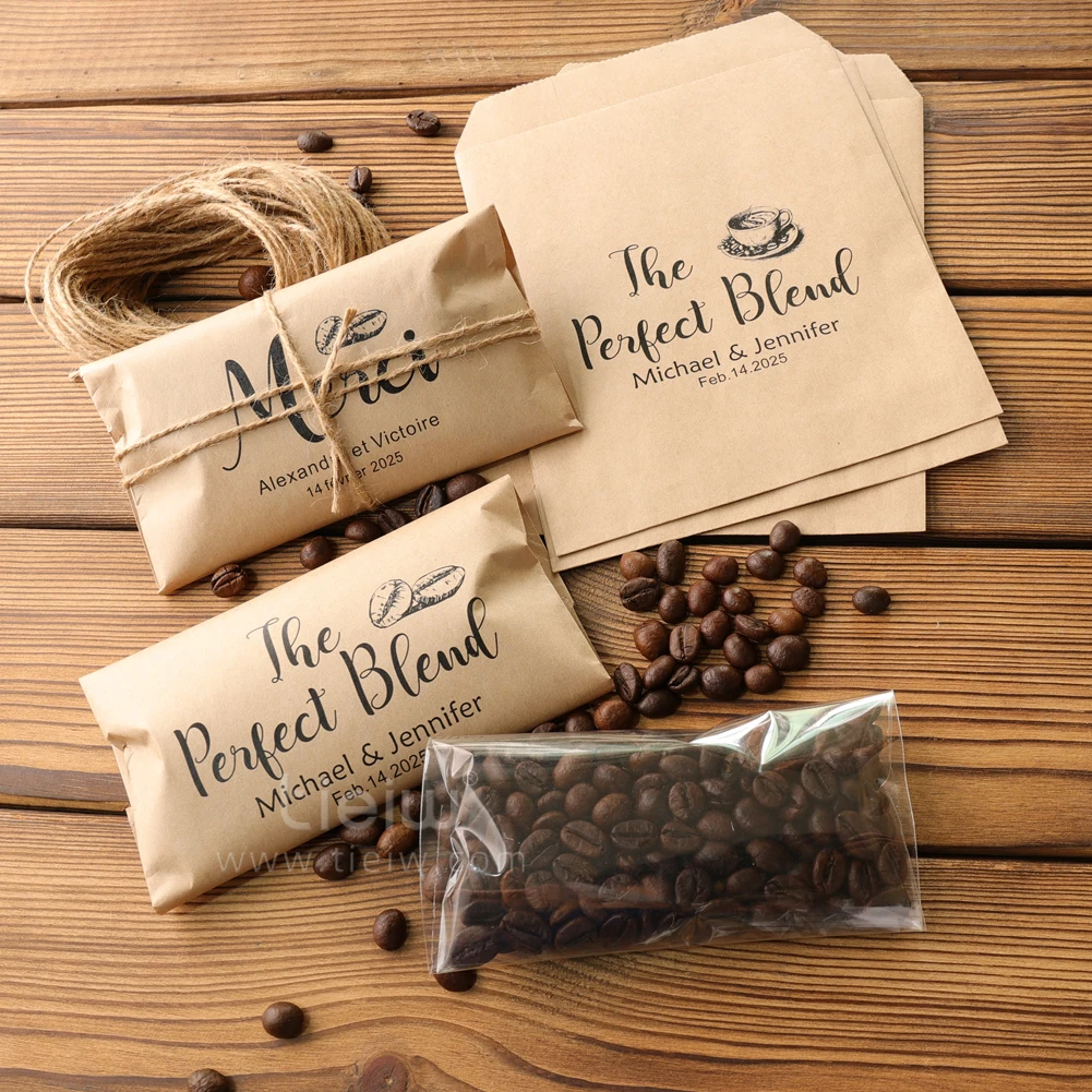 50PCS Bridal Shower Coffee Favor Bag Personalized Wedding Favor For Guest in Bulk Custom Kraft Paper Gift The Perfect Blend