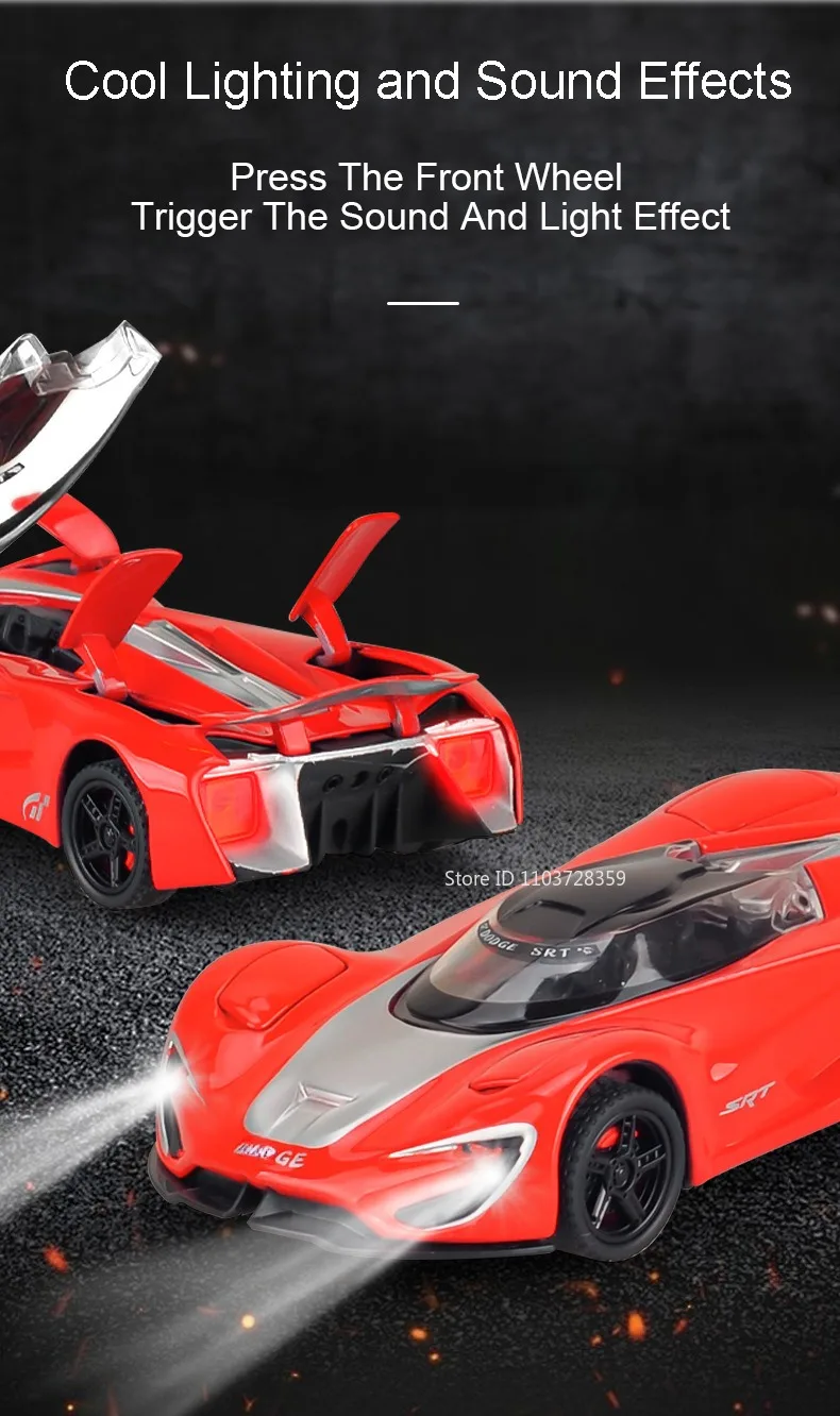Sportwagen im Maßstab 1:32 Modell MC20 Tomahawk SRT Spielzeug Legierung Druckguss Sound Licht Türen geöffnet zurückziehen Ornament Supercars für Kinder – Detail 15
