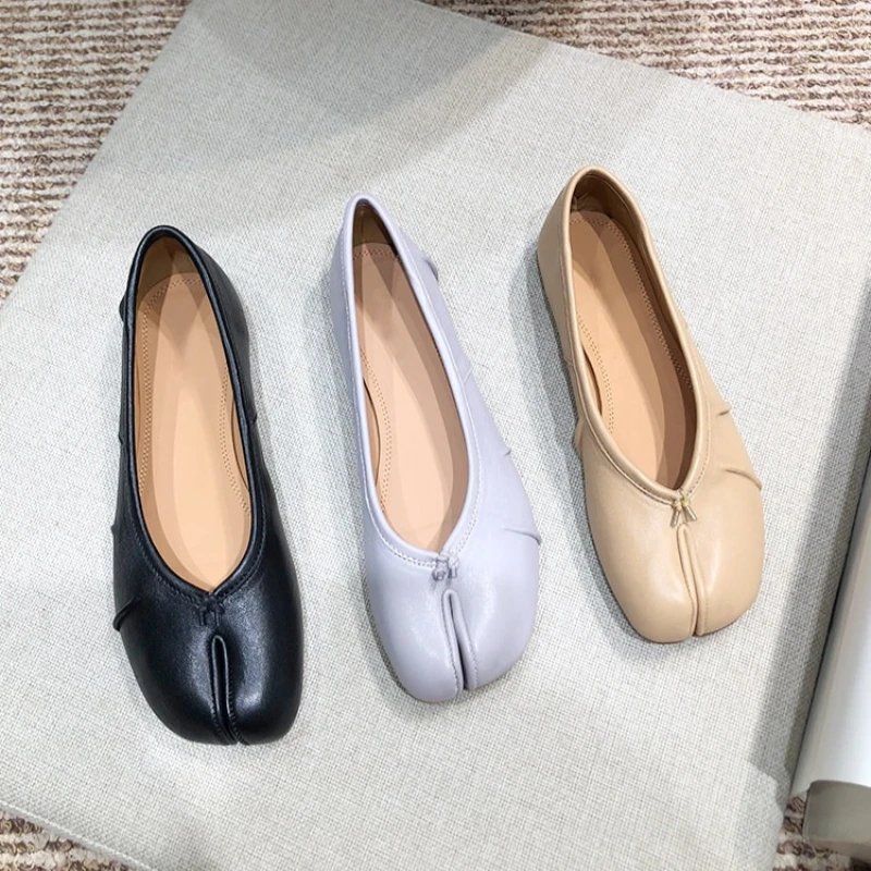 

Плиссированные ‌ Туфли таби, женские балетки из искусственной кожи без шнуровки, элегантные лоферы Мэри Джейн, мягкая удобная женская обувь, новинка