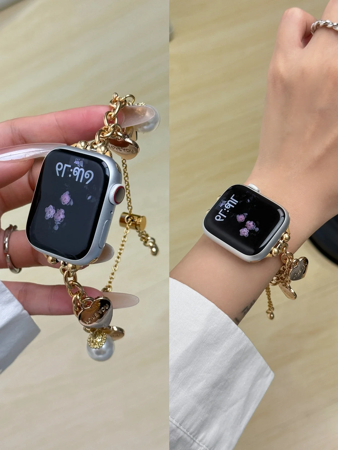 جديد القلب اللؤلؤ سوار ربط حزام ل سوار ساعة يد آبل للنساء 38 مللي متر 40 مللي متر 41 مللي متر 42 مللي متر 44 مللي متر 45 مللي متر 46 مللي متر 49 مللي متر