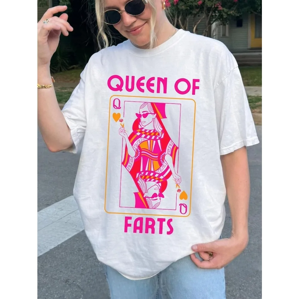 Funny Joke Queen Fart Exchange Prank Graphic T-Shirt Inappropriate Humor Gift for Her Casual Soft Cotton Short Sleeve Tee