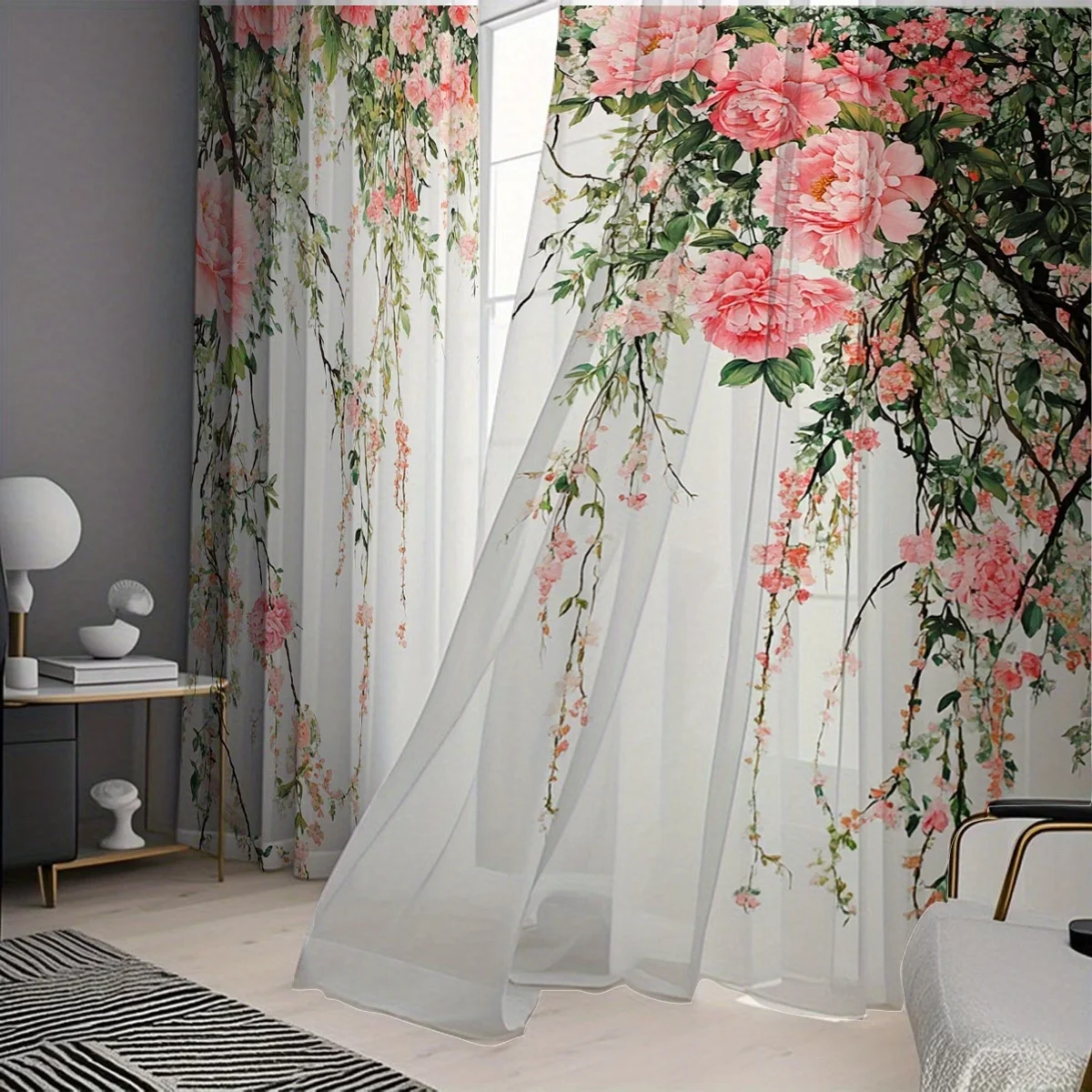 2PCS 디지털 프린트 시어 커튼, 나뭇가지, 잎사귀, - English Home Office 리뷰 및 가격