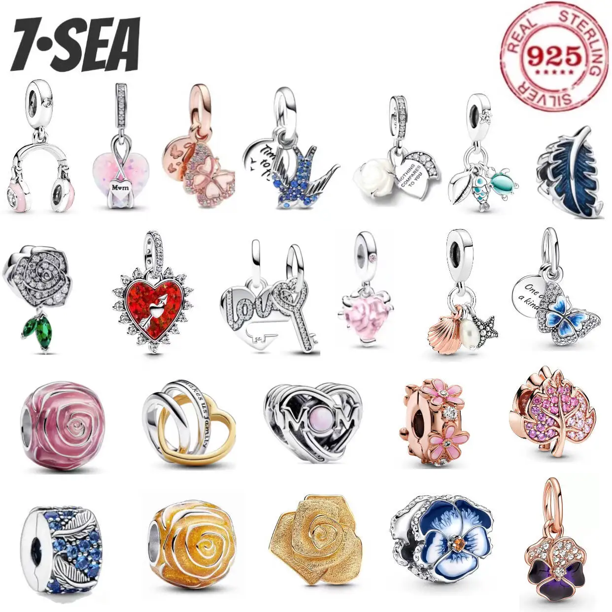 

Mother's Day Exquisite Gift 100% 925 Sterling Silver Fashion Rose Leaves Love Earphones Charm Beads Women's High Jewelry