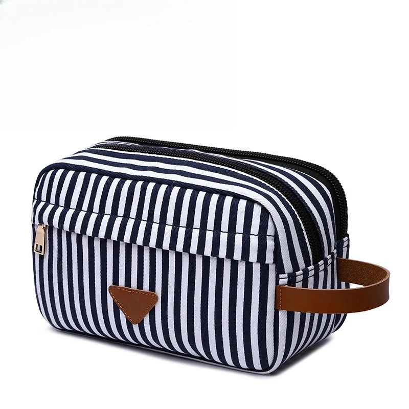 Blue and white color stripes hand makeup bag wear-resistant home storage travel wash bag