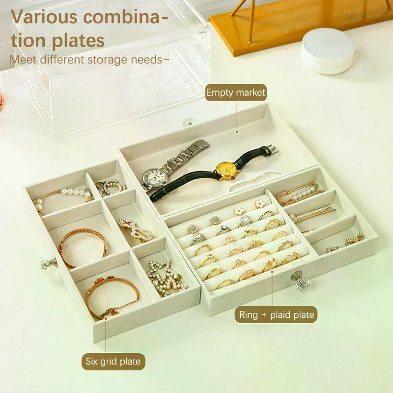 

Plastic Display Case Jewelry Storage Box with 3 Layers; Includes a Velvet Tray for Earrings, Necklaces, and Rings