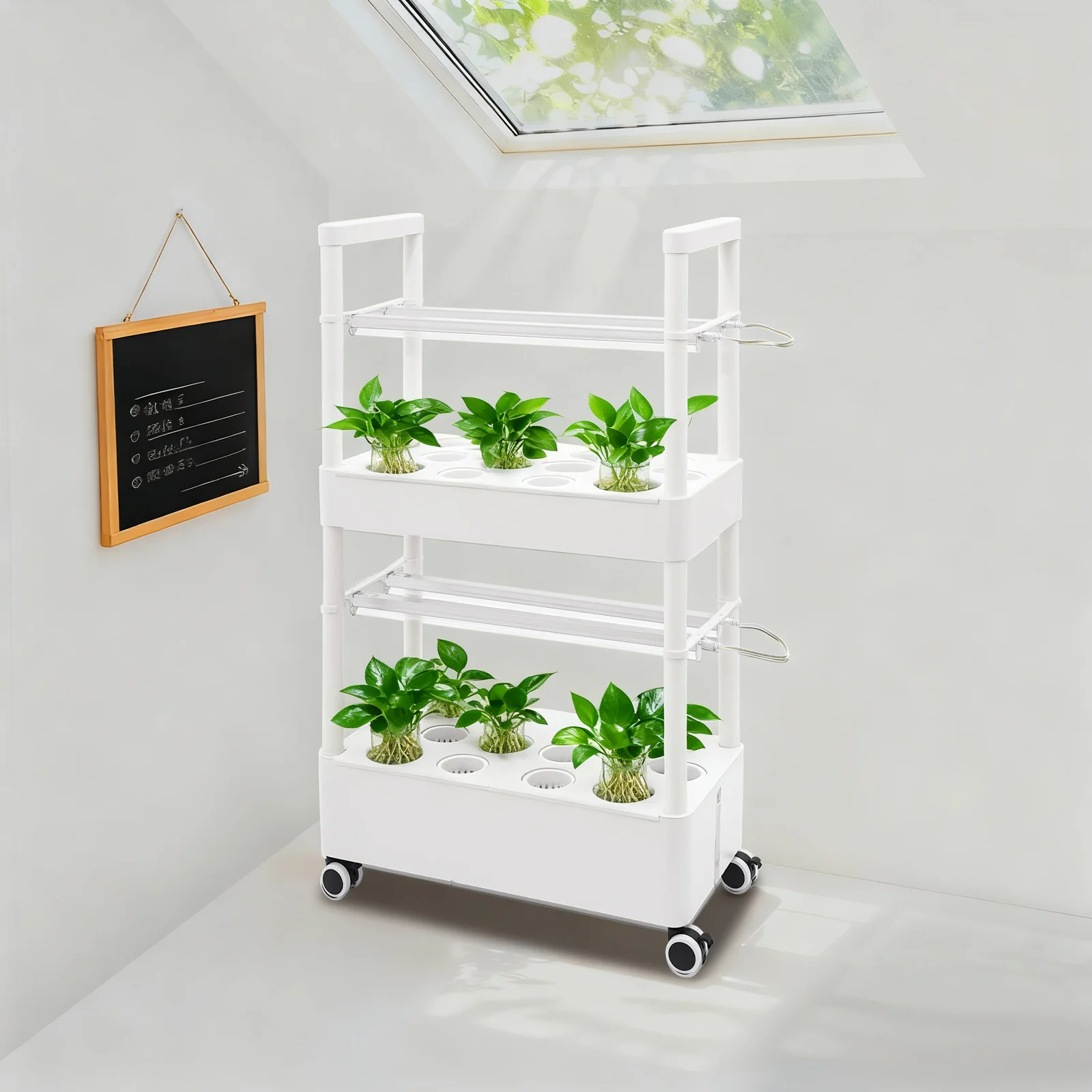 مجموعة الزراعة المائية ذات 28 فتحة مع أضواء LED للنمو - نظام الزراعة المائية الداخلي بطبقتين للخضروات (خزان مياه 5.28 جالون)