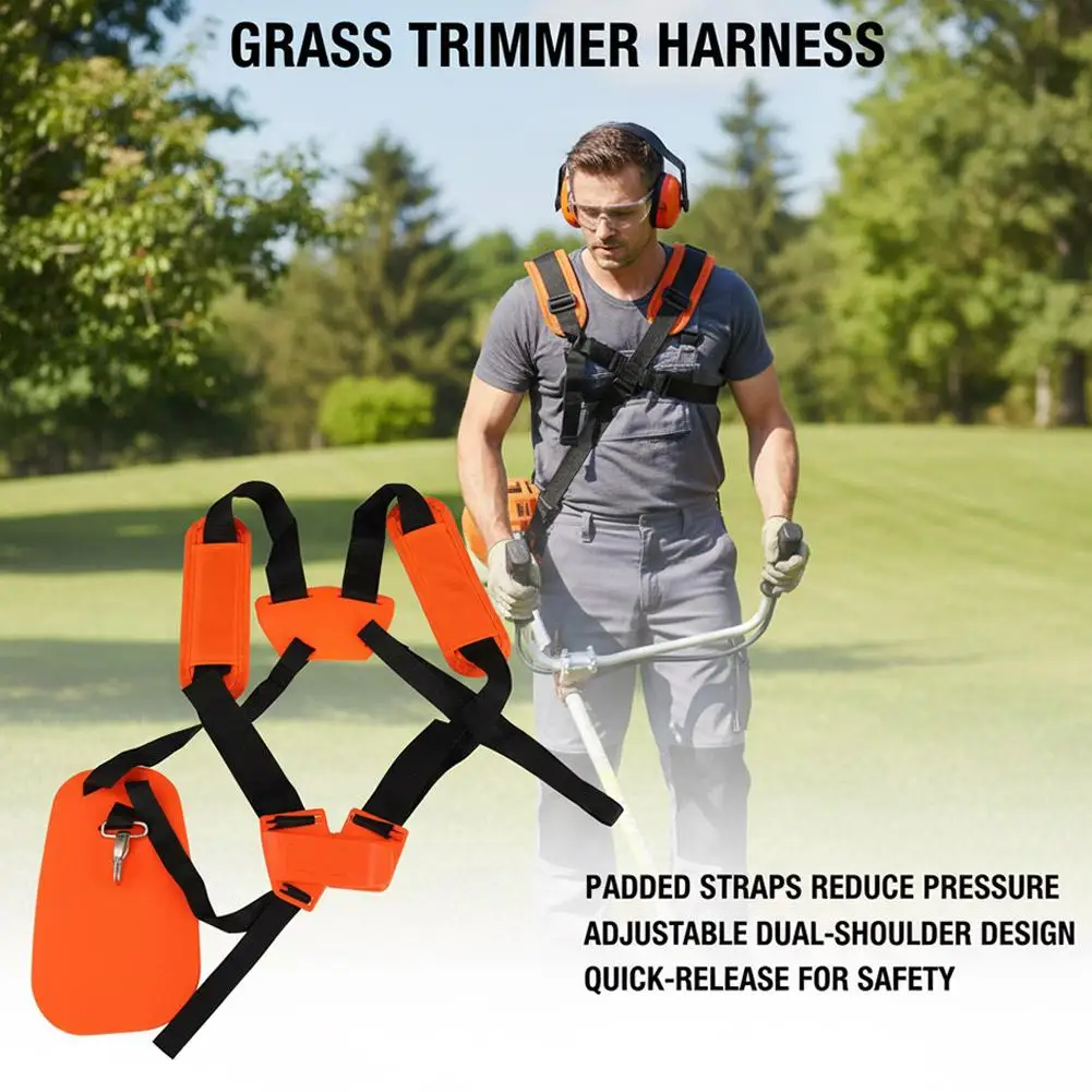 Double Shoulder Strap Grass Trimmer Brush Cutter Harness Belt Garden Power Pruner High-strength Wear-resistant Harness Orange