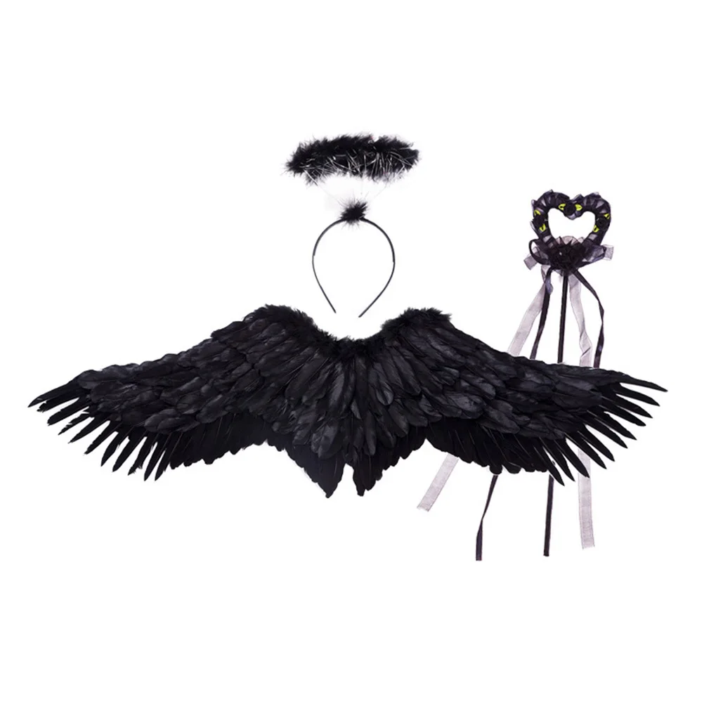 

Костюм ангела дьявола с крыльями, средний черный аксессуар на Хэллоуин для детей, вечерние, косплей, ролевая игра, реквизит с крыльями