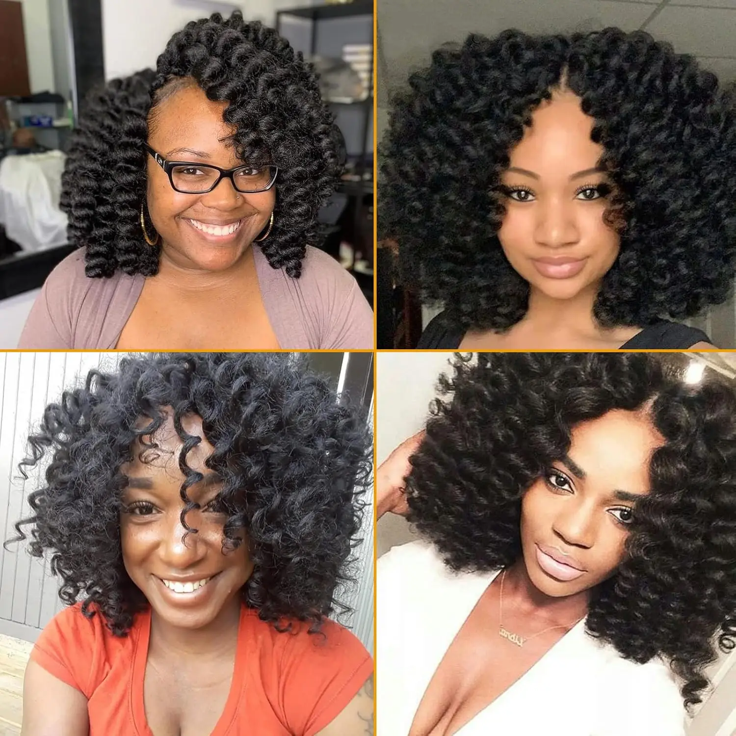 8/10/12インチ ジャマイカンバウンス クロシェヘア 女性用 合成 ワンドカール クロシェヘア ショート プレループ カーリー クロシェヘア