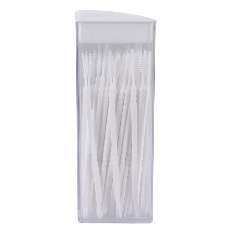 Top Deals 50 Pcs Plastic Toothpicks 2 Way Tooth Picks Interdental Brush Cleaners Portable Box Random Color