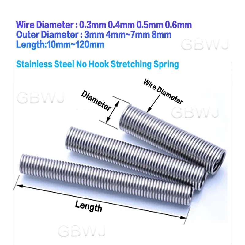 

No Hook Tension Spring Stainless Steel No Hook Stretching Spring O D 3mm 4mm 5mm 6mm 0.3mm 0.4mm 0.4mm