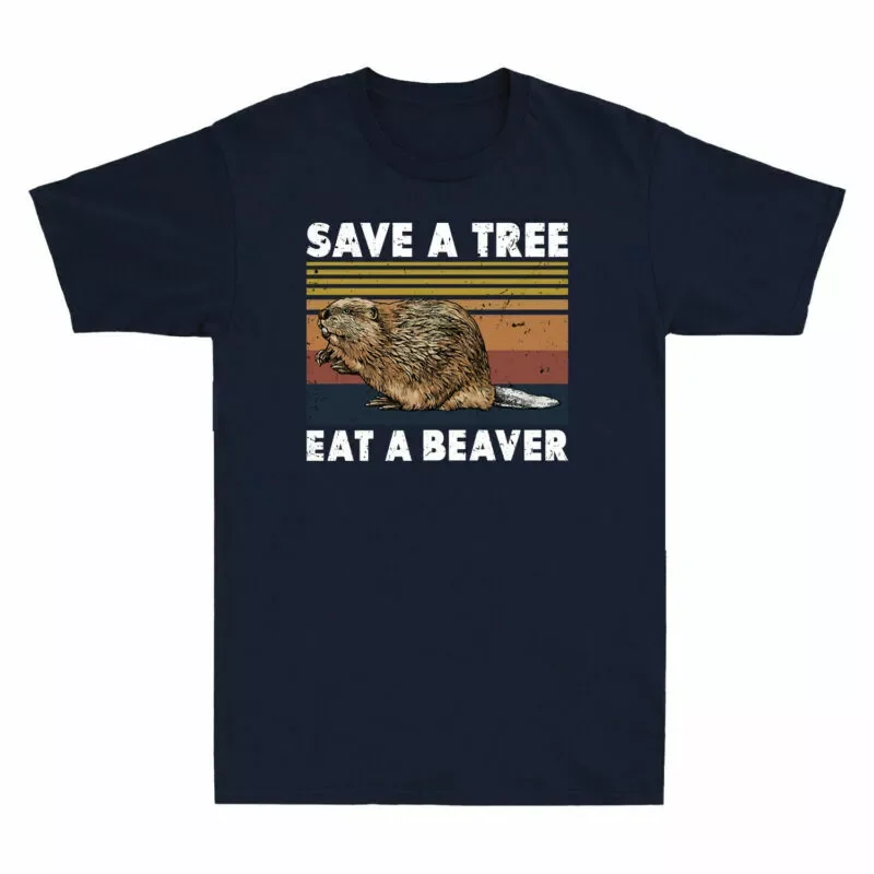 Save A Tree Eat A Beaver Punxsutawney Phil Vintage Gift Men's Cotton T-Shirt